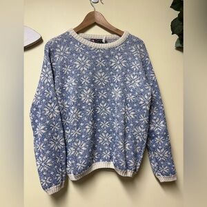 Vintage Binghamton Knitting Chinky Slub Knit Snowflake Sweater Blue/Cream Large